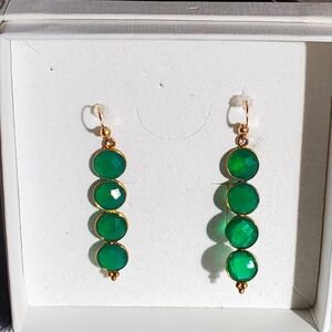 EARRINGS gold tone and green clear stones